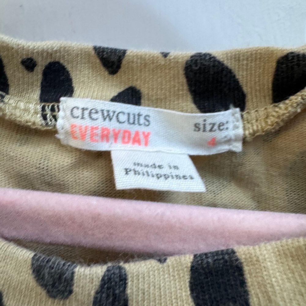 Crewcuts Girls Size 4 Tan and Black Leopard Print 3/4 Sleeve Top Blouse Shirt - Picture 5 of 6